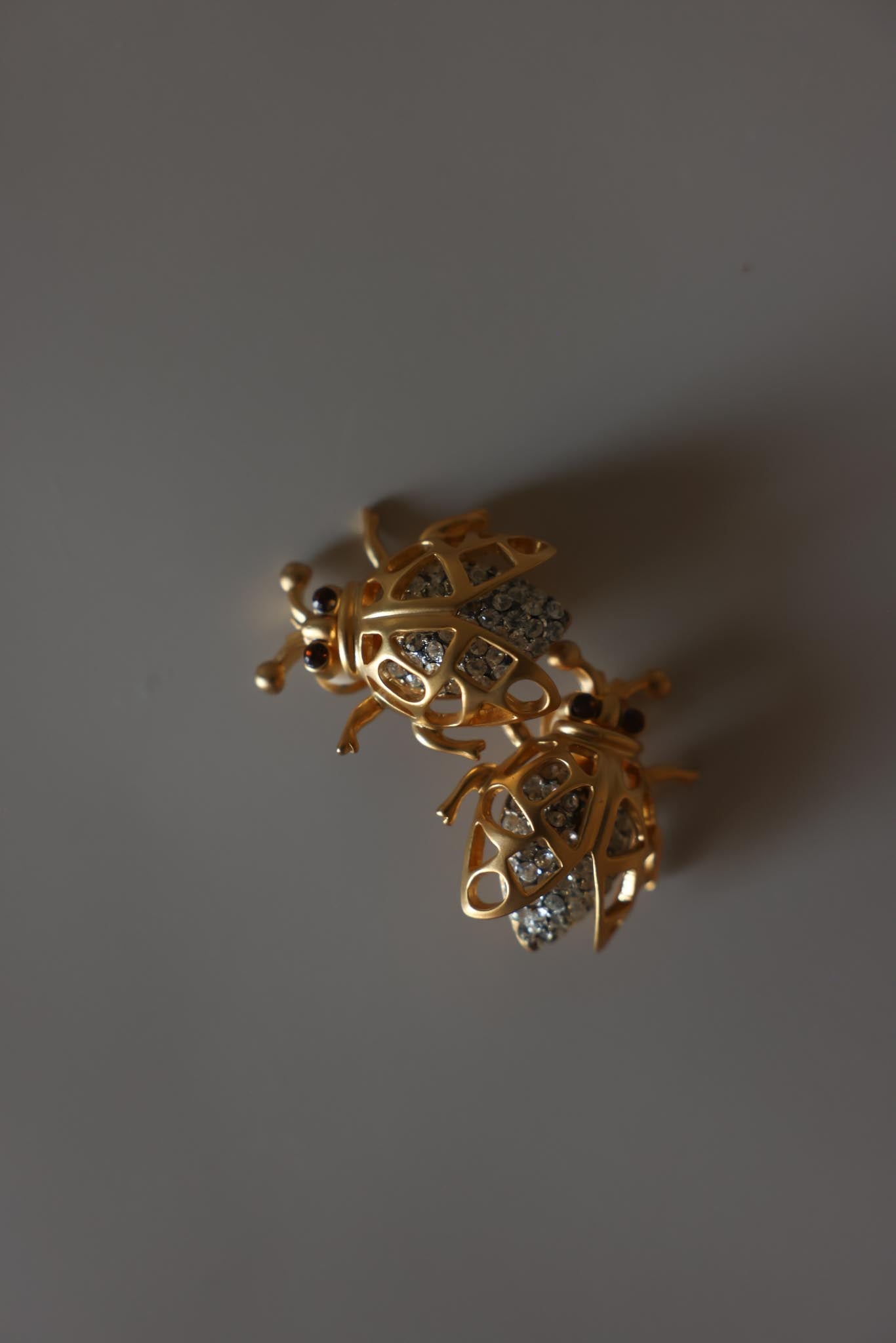 1980s Rhinestone Ladybug Clip-On Earrings