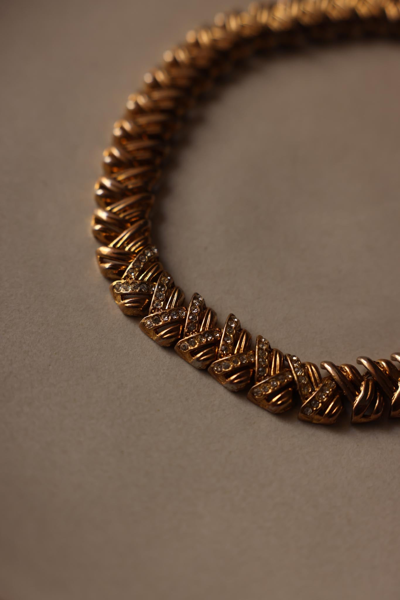 Gold-Tone Rhinestone Woven Necklace|Vintage Baazaar 