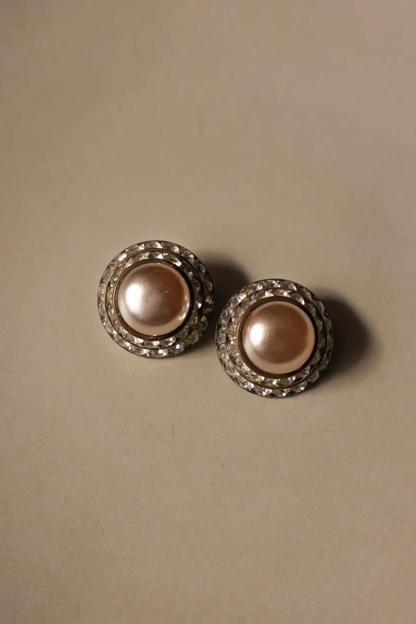 Rhinestone Halo Faux Pearl Clip-On Earrings