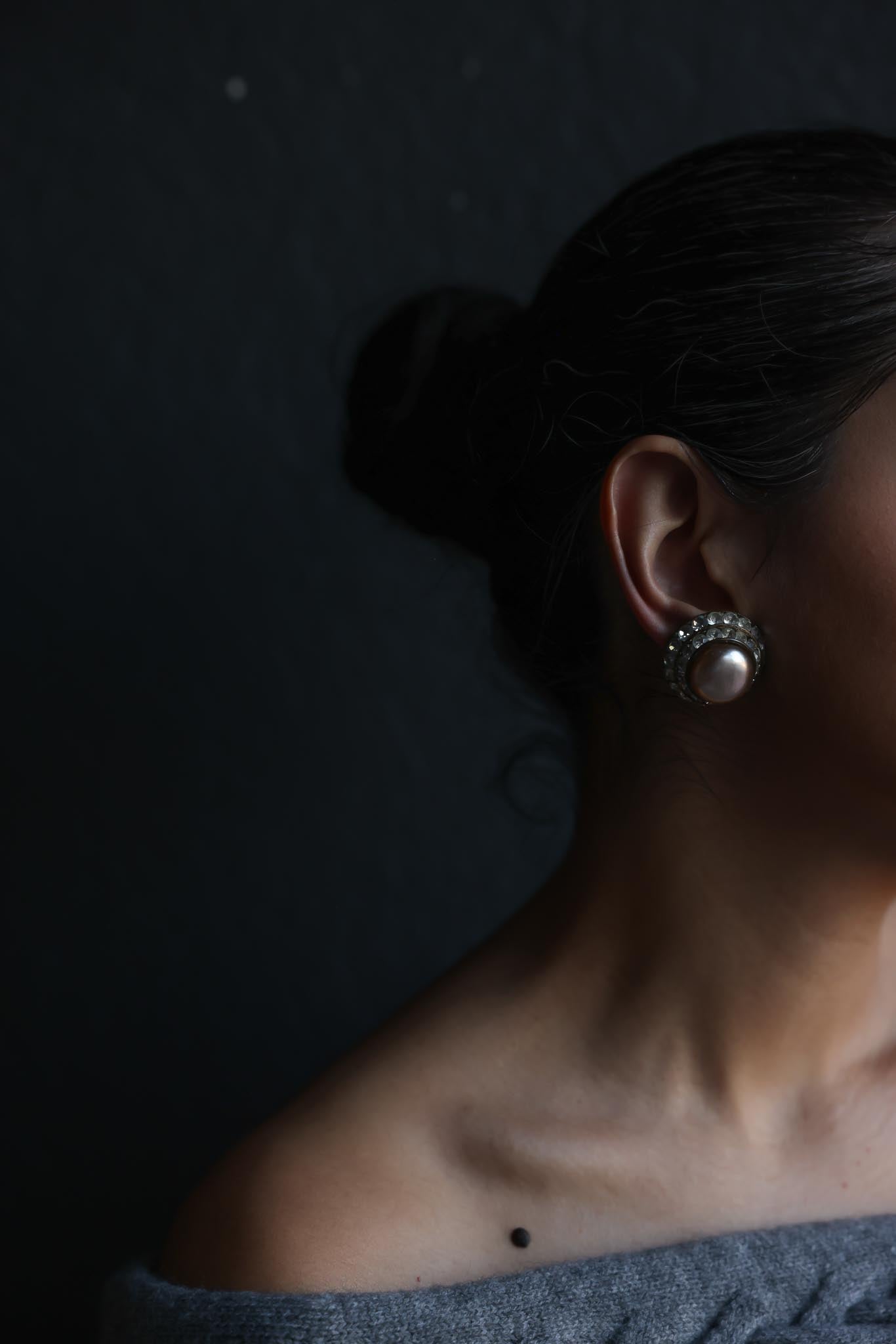 Rhinestone Halo Faux Pearl Clip-On Earrings