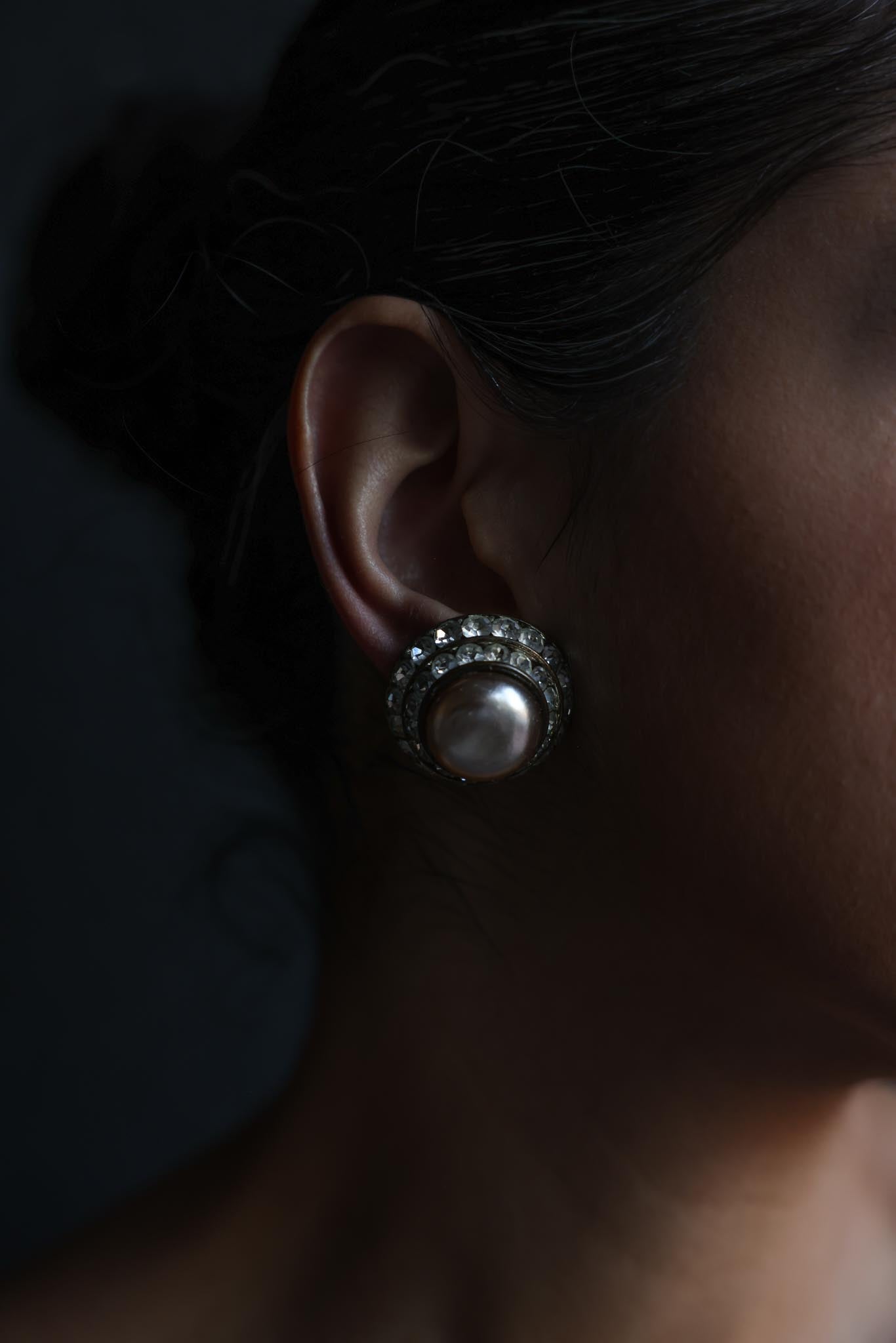Rhinestone Halo Faux Pearl Clip-On Earrings