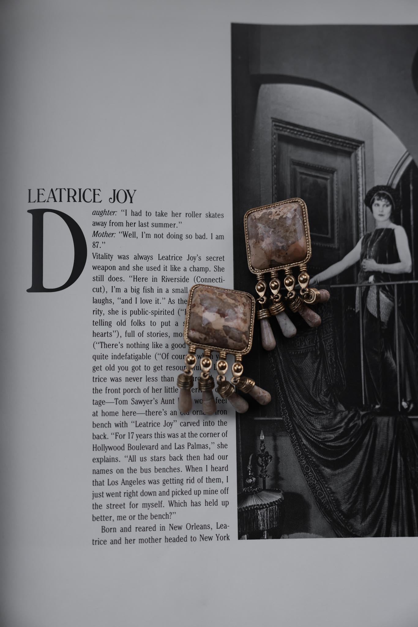 Statement Clip-On Earrings with Natural Stone Dangles|Vintage Baazaar 