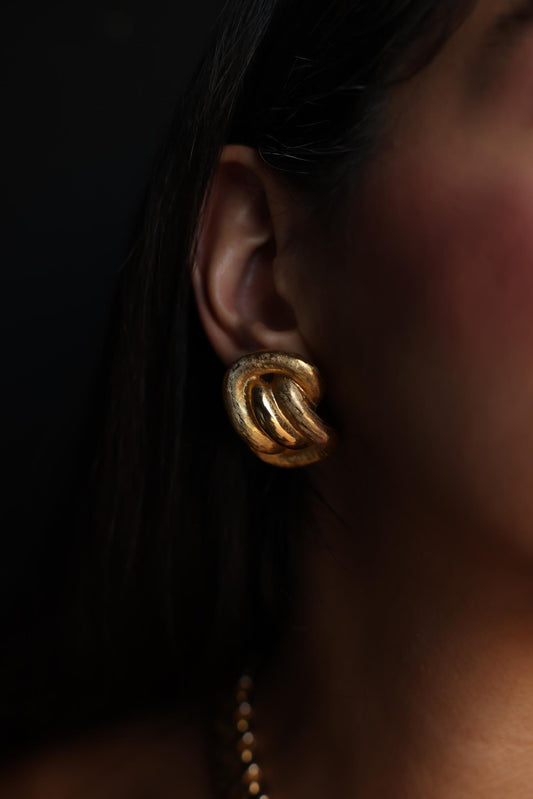 Chunky Interlocked Gold-Tone Earrings|Vintage Baazaar 