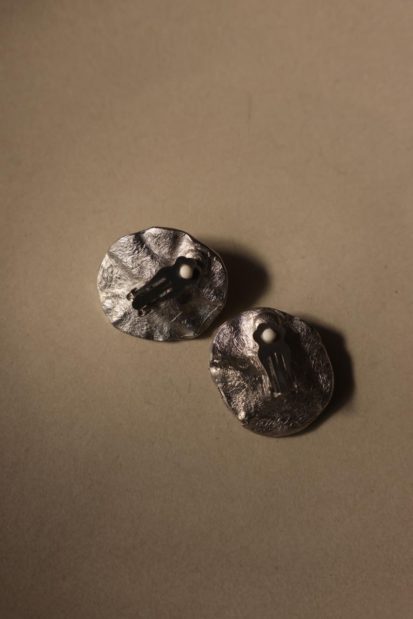 Melted Disc Silvertone Clip-On Earrings