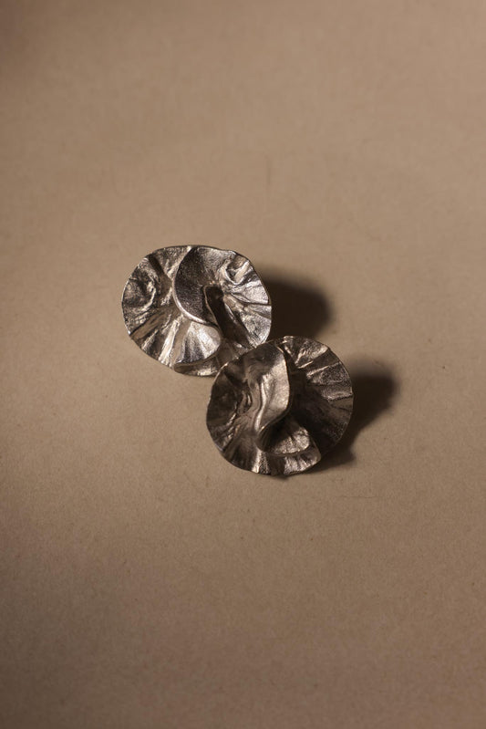 Melted Disc Silvertone Clip-On Earrings