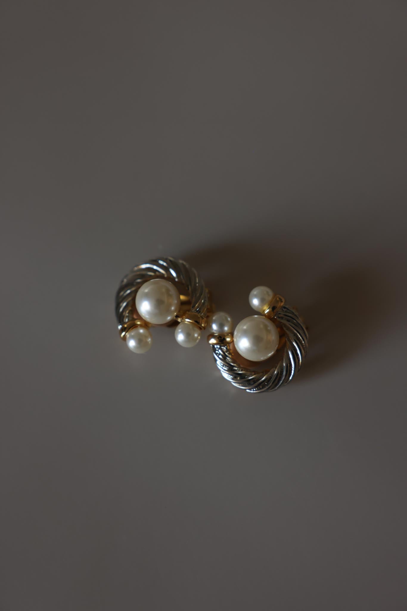 Two-Tone Faux Pearl Swirl Clip-On Earrings