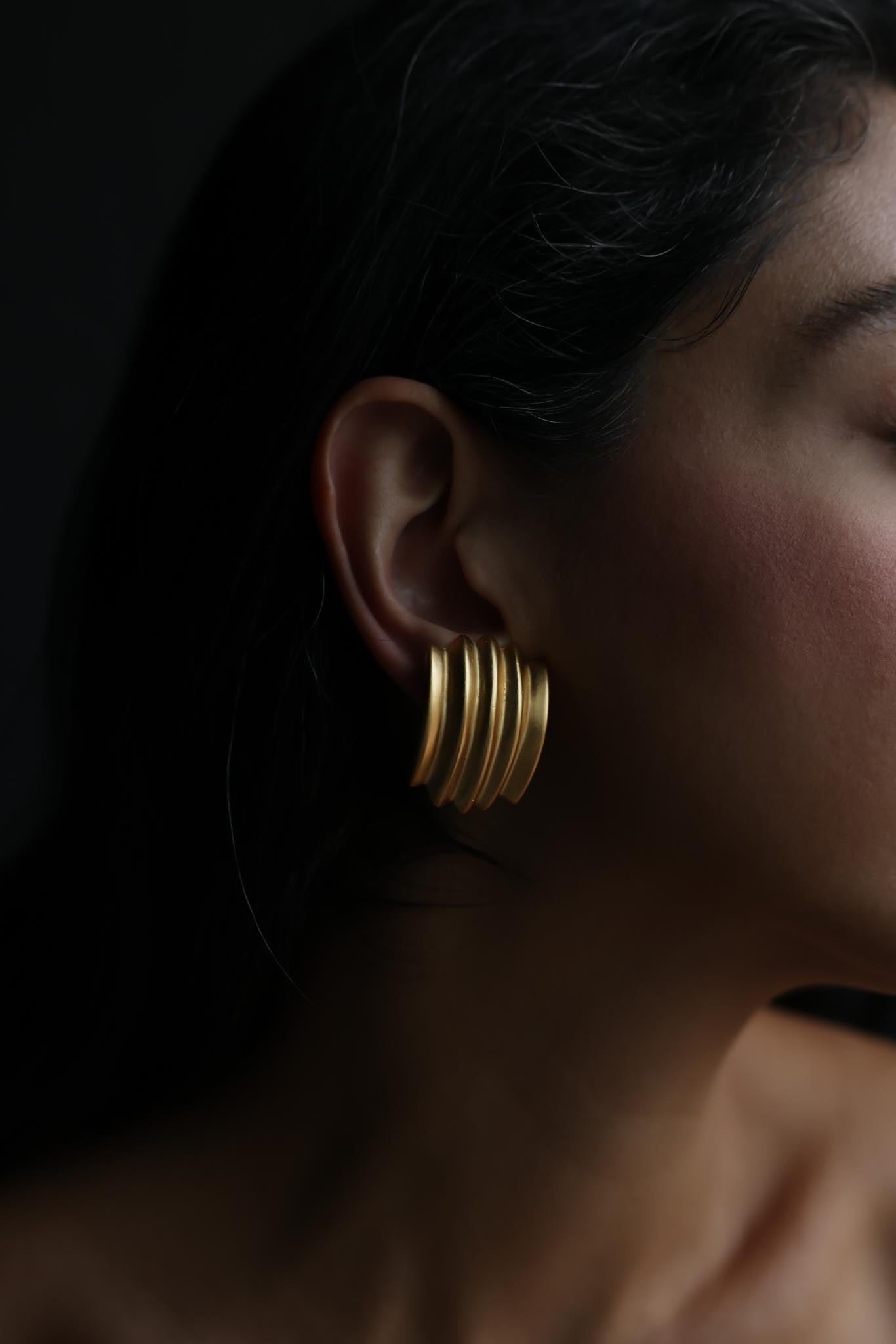 Matte Gold Ribbed Clip-On Earrings