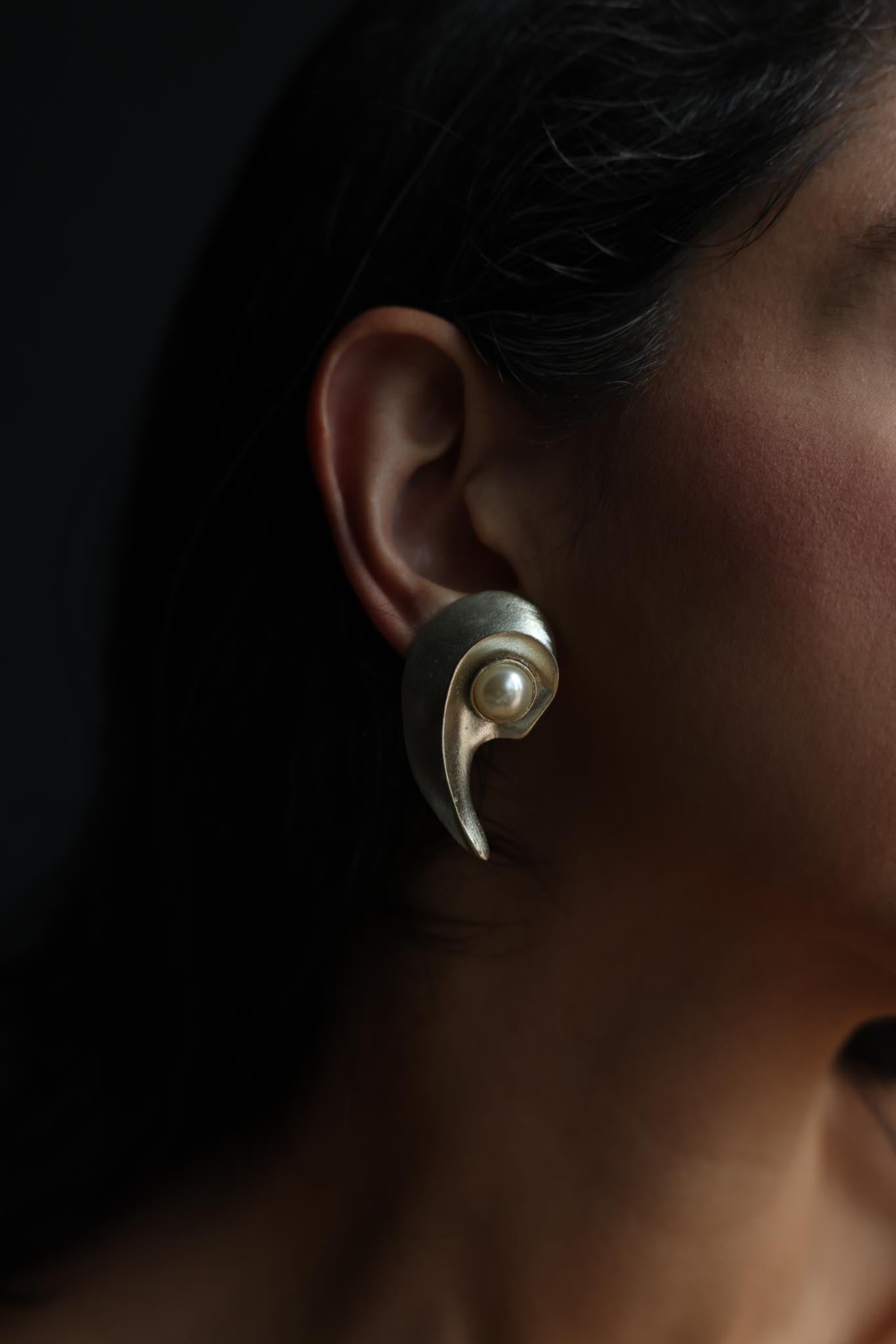 Silvertone Faux Pearl Swirl Clip-On Earrings