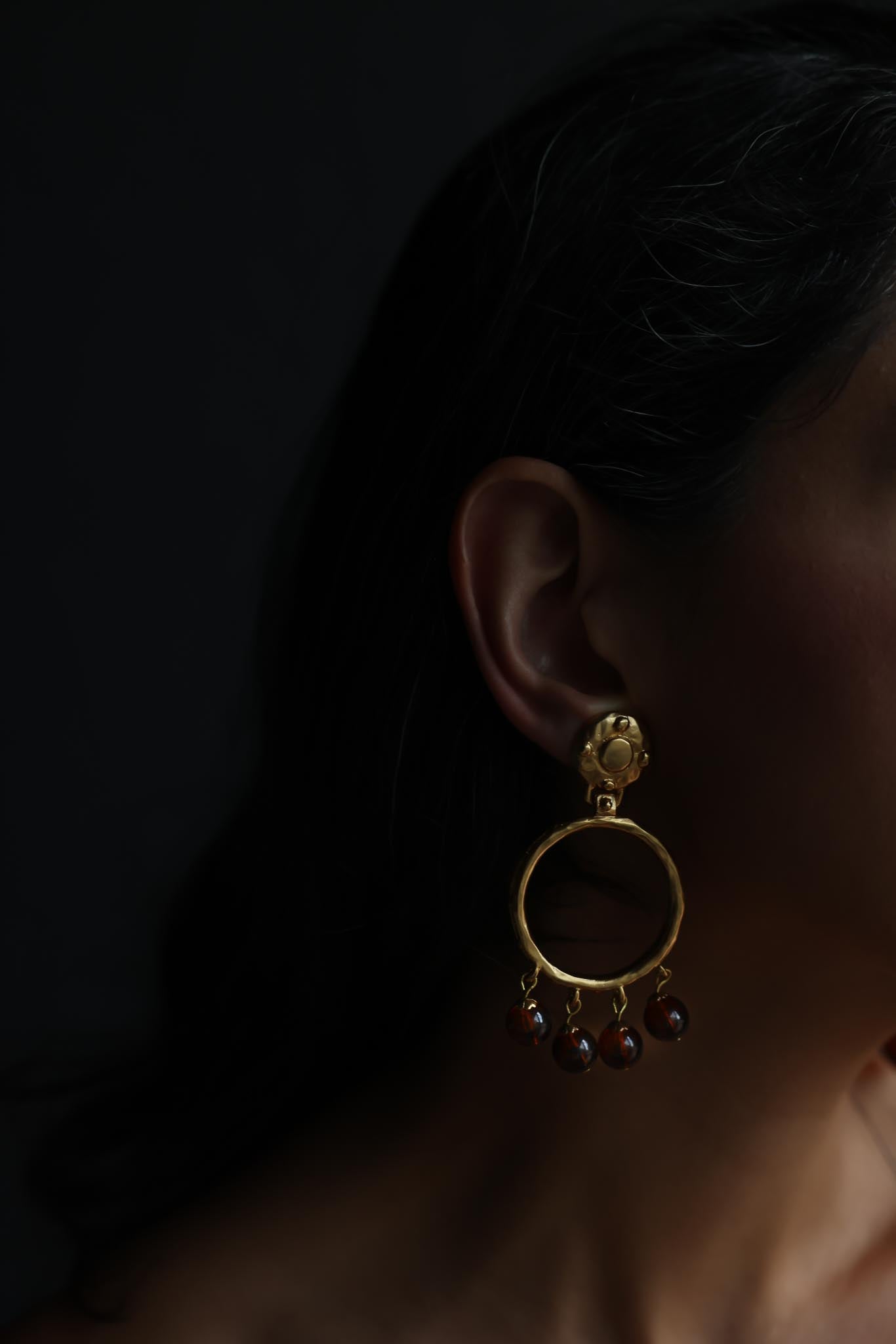 1980s Amber Bead Hoop Clip-On Earrings
