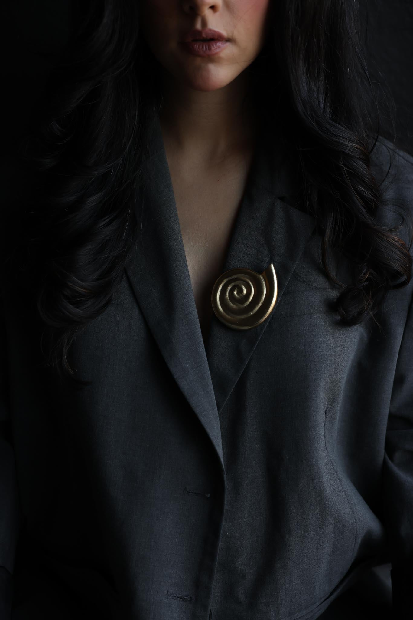 Gold Spiral Shell Brooch