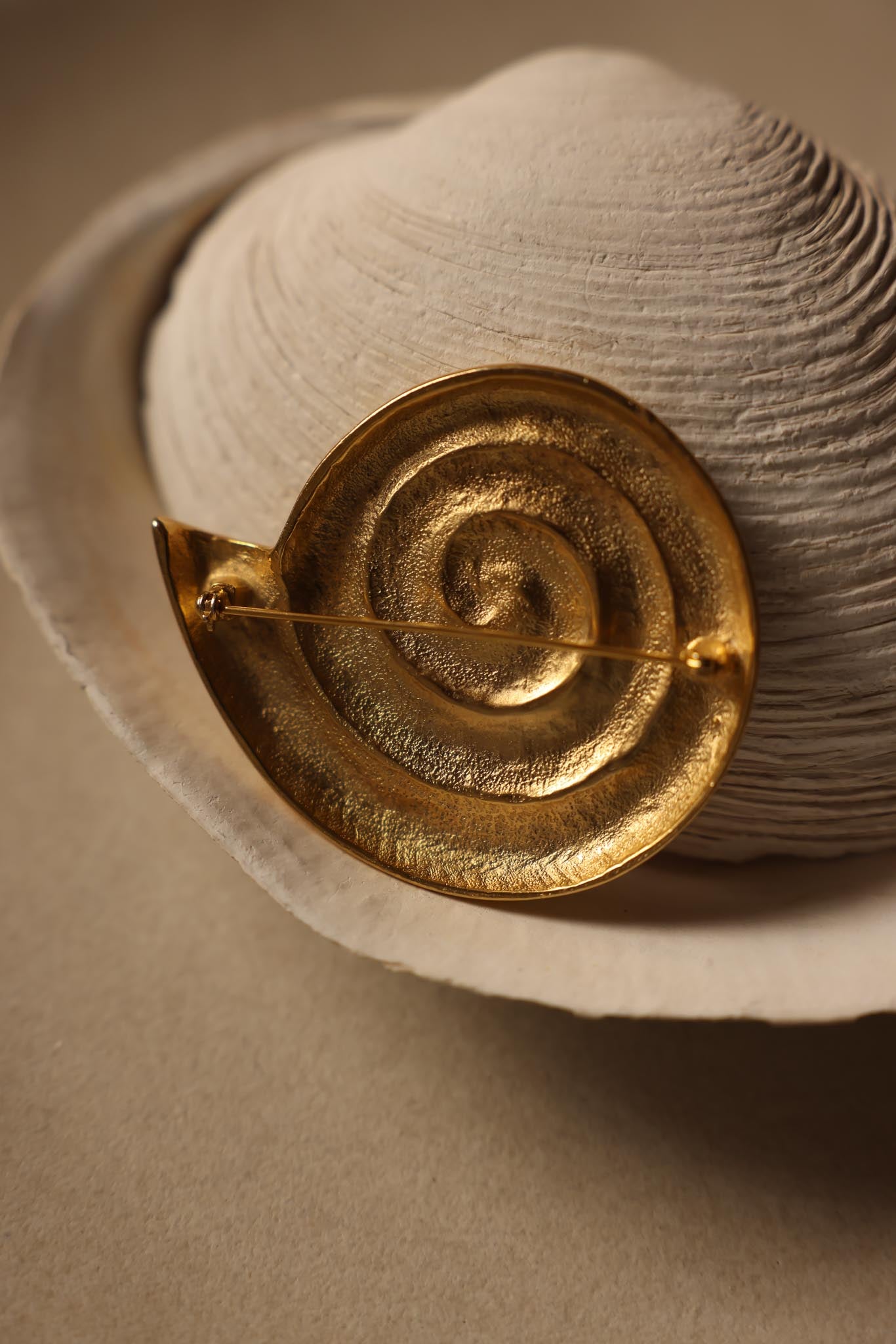 Gold Spiral Shell Brooch
