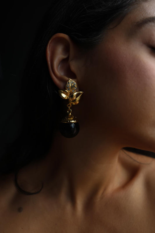 Black Orb Drop Rhinestone Earrings
