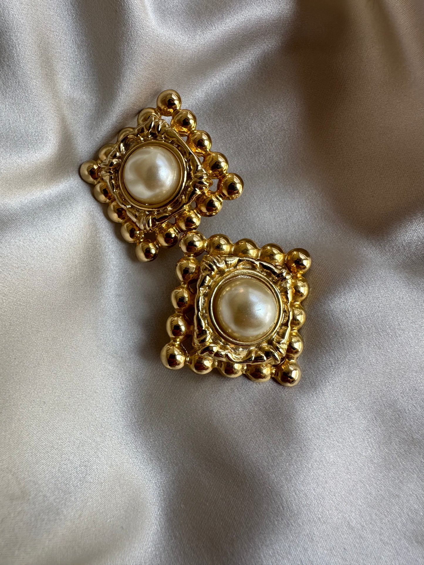 Regal Pearl Square Earrings|Vintage Baazaar 