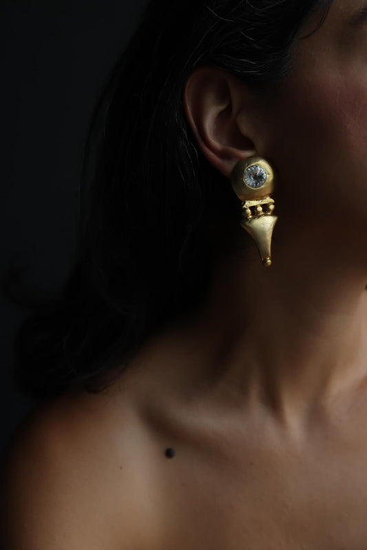 Matte Gold Rhinestone Drop Clip-On Earrings