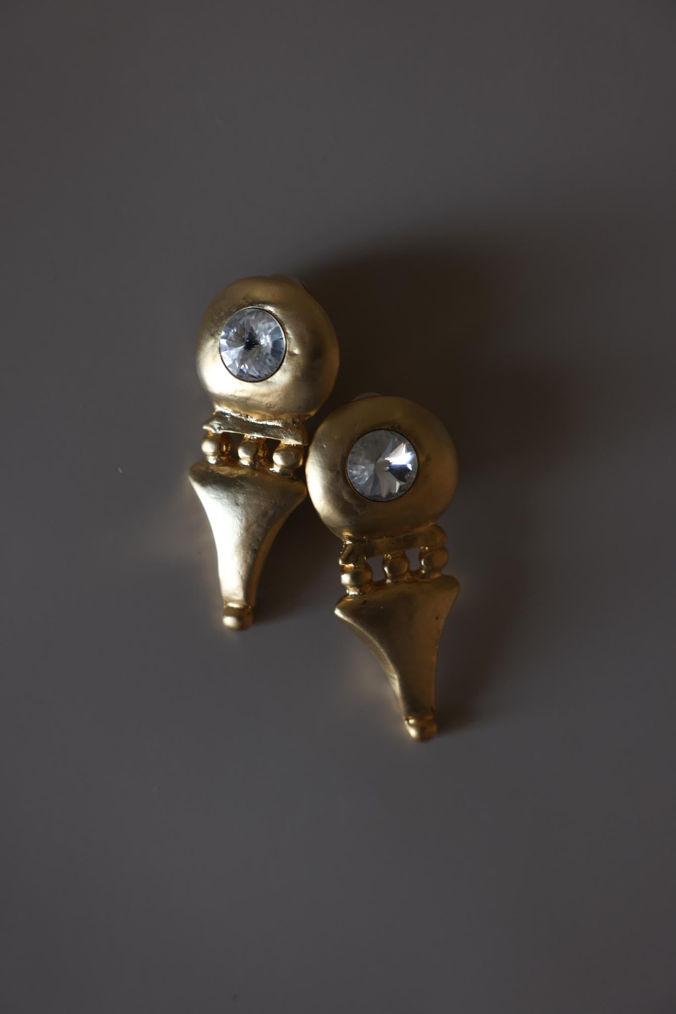 Matte Gold Rhinestone Drop Clip-On Earrings