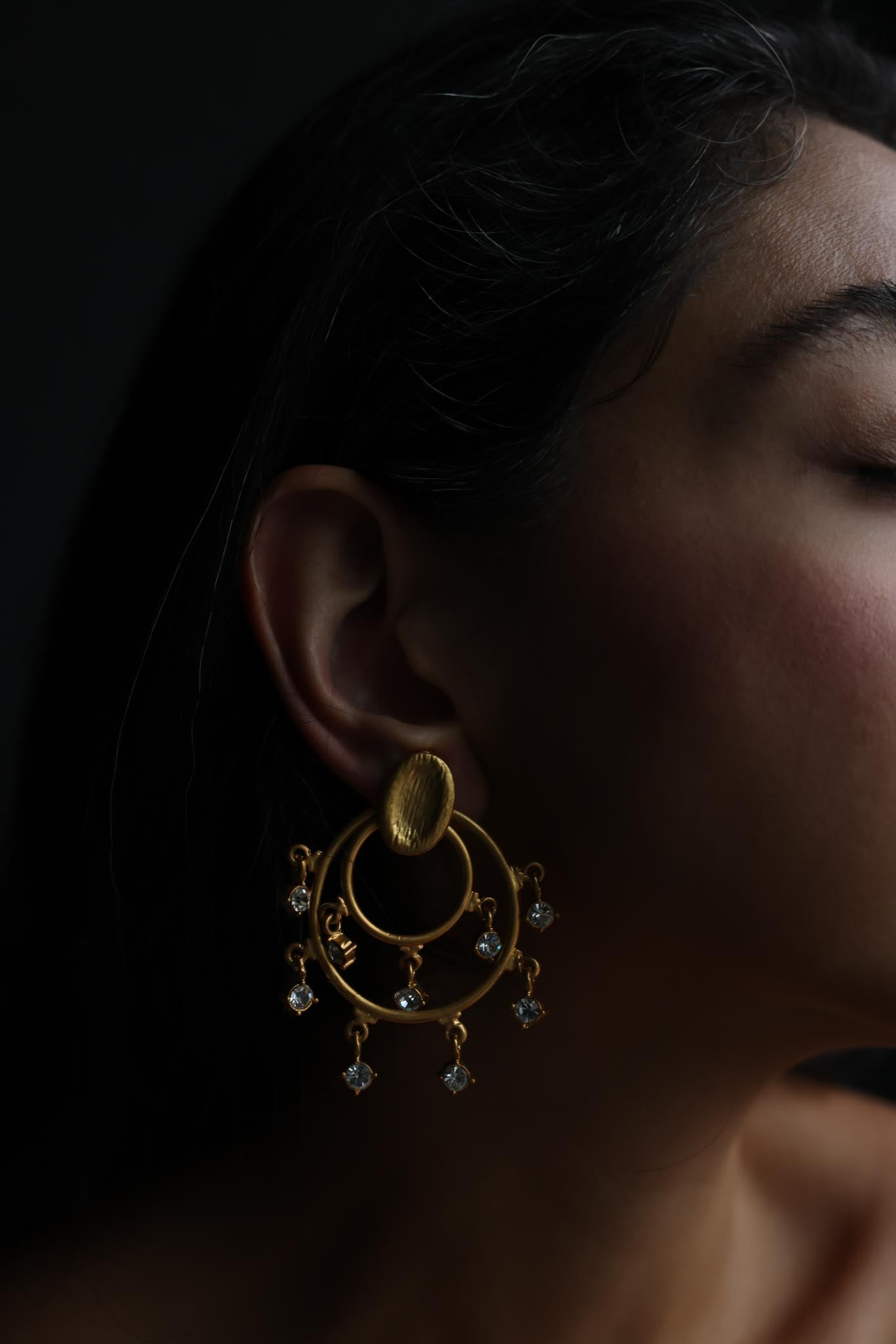 Matte Gold Rhinestone Hoop Clip-On Earrings
