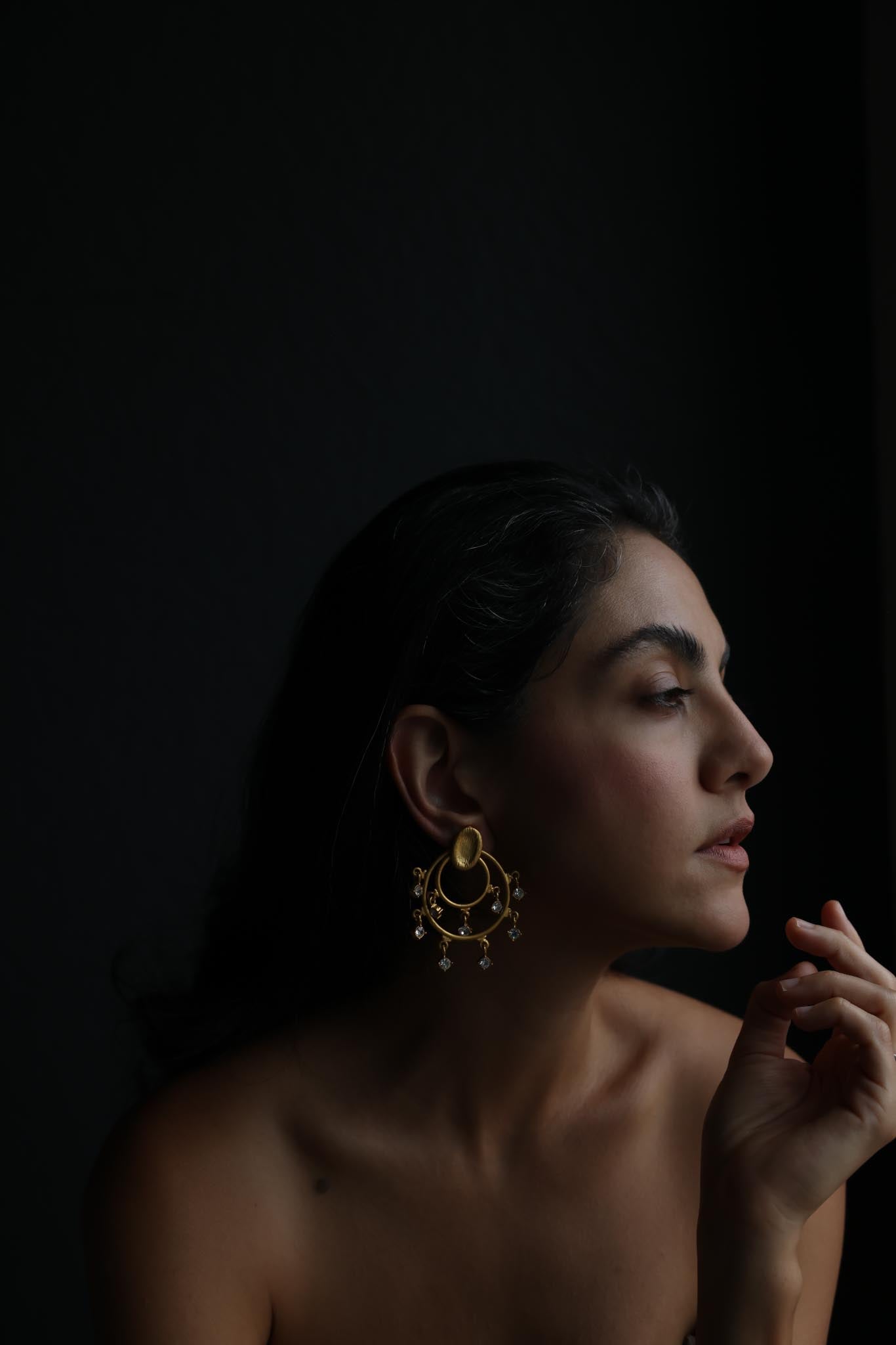 Matte Gold Rhinestone Hoop Clip-On Earrings
