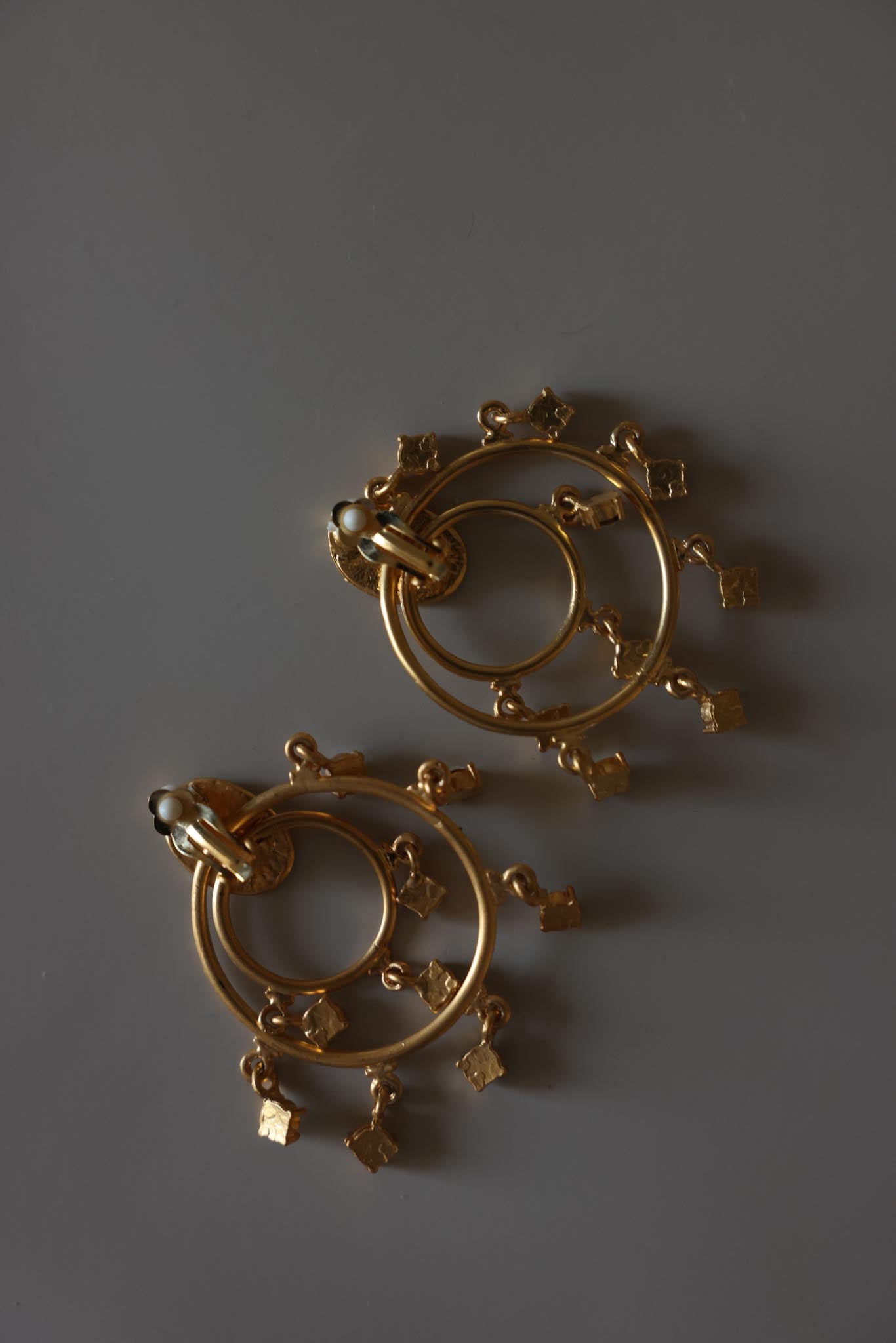 Matte Gold Rhinestone Hoop Clip-On Earrings
