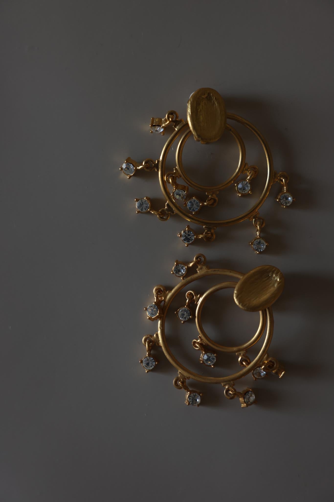 Matte Gold Rhinestone Hoop Clip-On Earrings