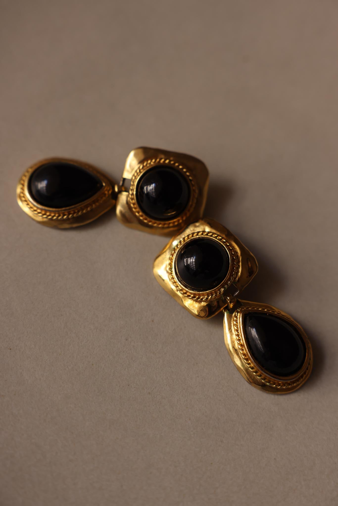 Clip-On Earrings with Black Cabochons|Vintage Baazaar 