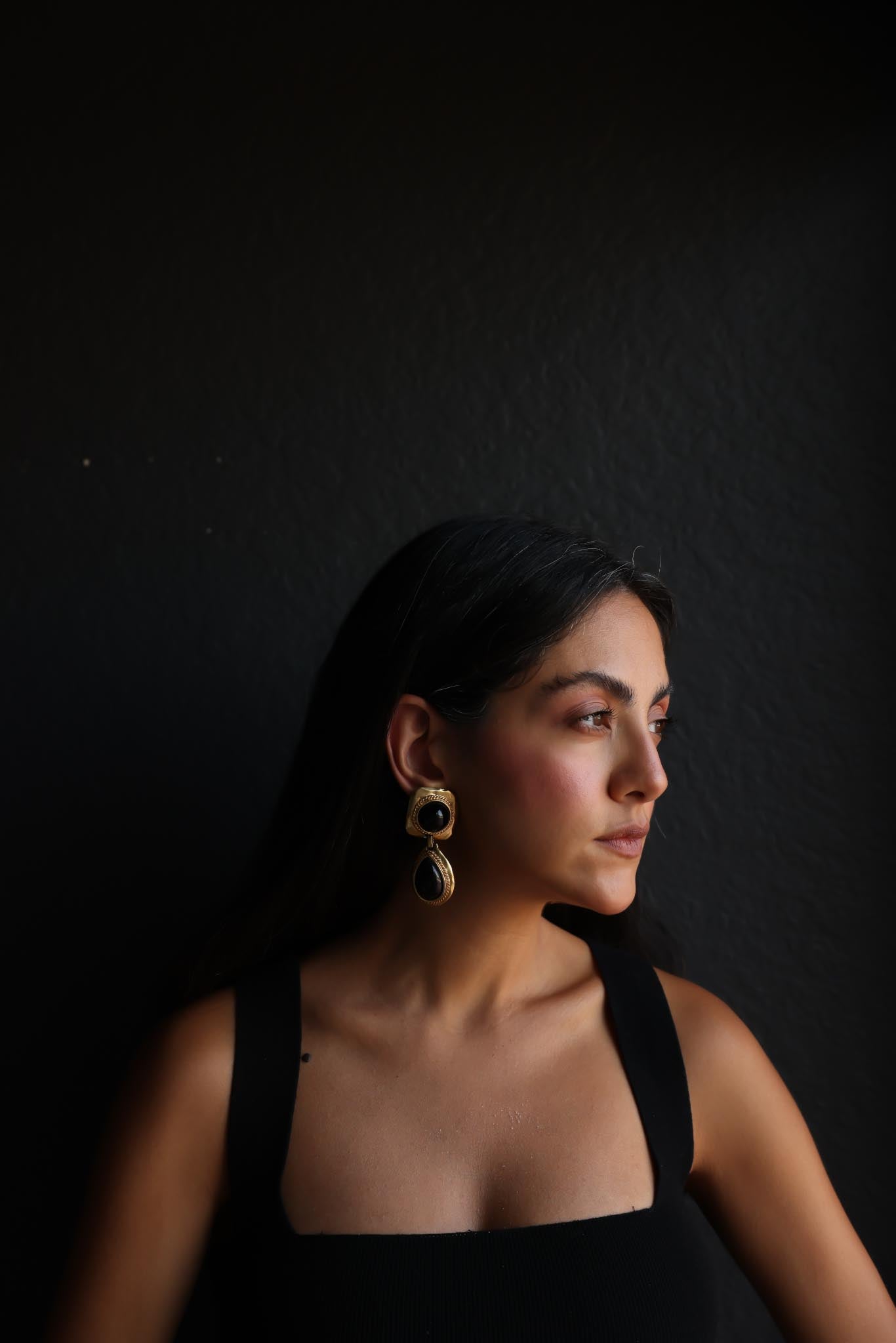 Clip-On Earrings with Black Cabochons|Vintage Baazaar 