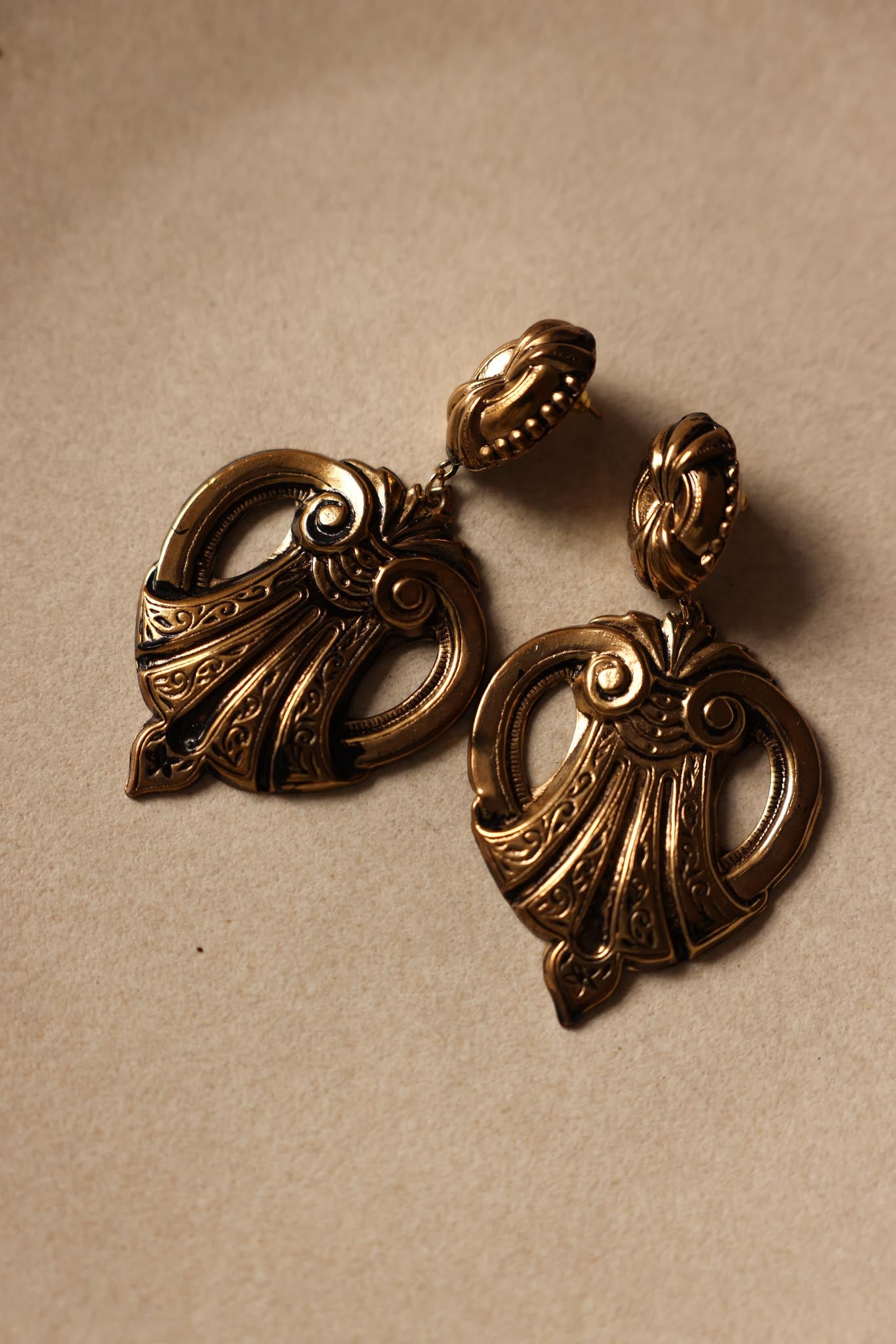 Ornate Brass Pierced Earrings