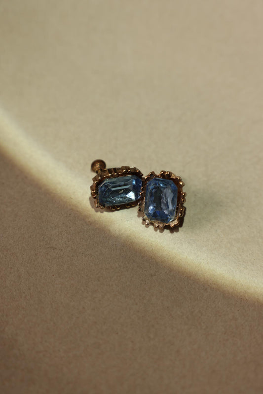 Blue Cabochon Screw-Back Earrings