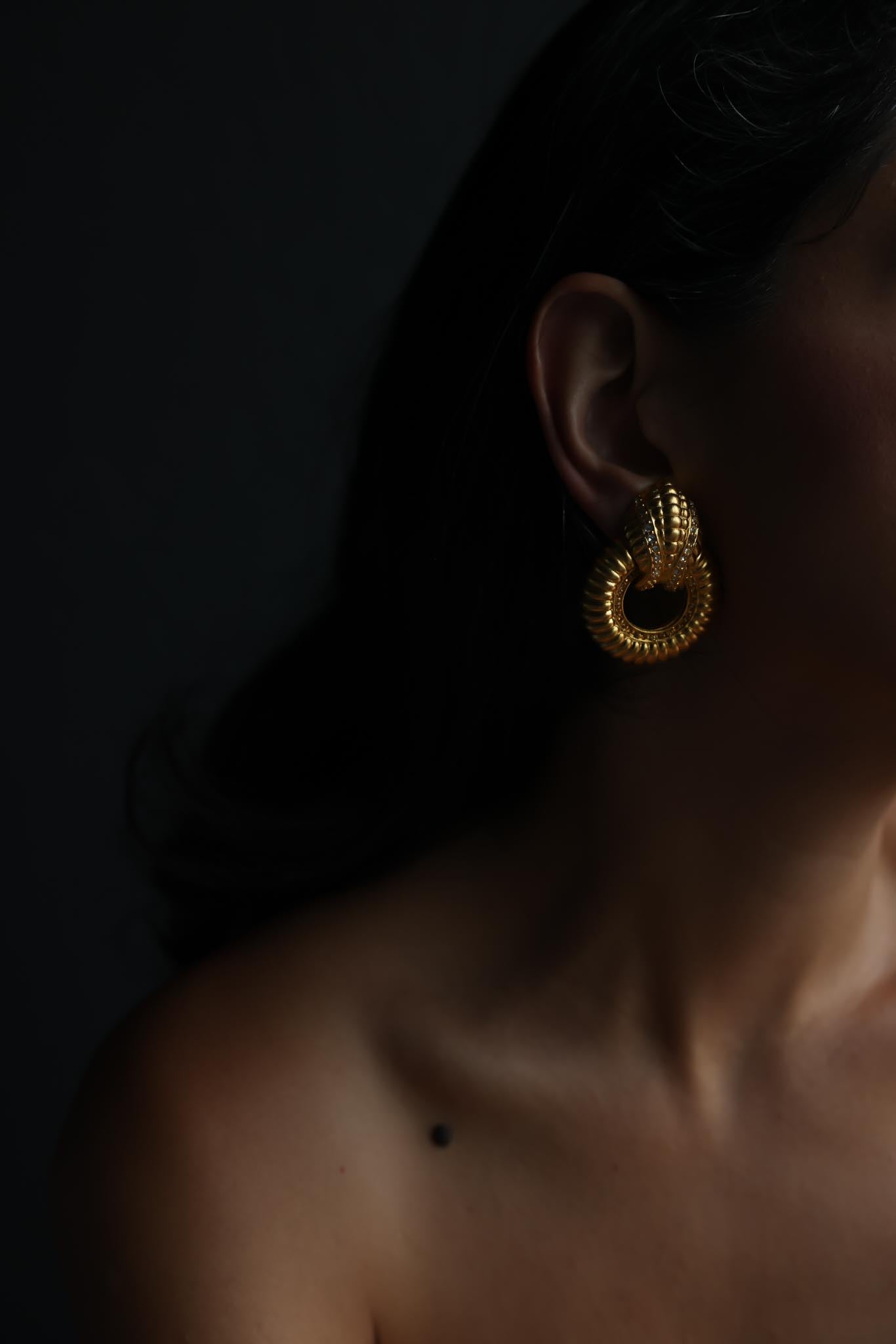 Matte Gold Rhinestone Door Knocker Clip-On Earrings
