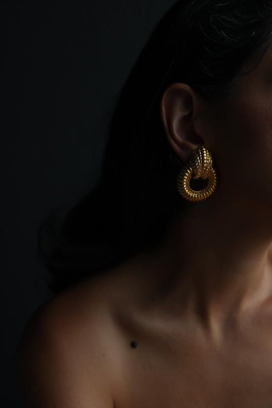 Matte Gold Rhinestone Door Knocker Clip-On Earrings
