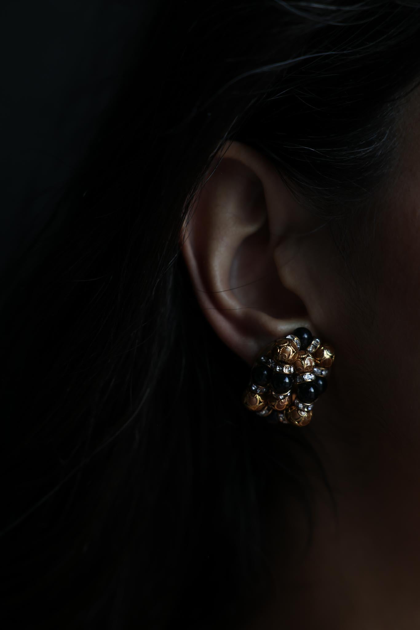 Gold and Black Cluster Clip-On Earrings