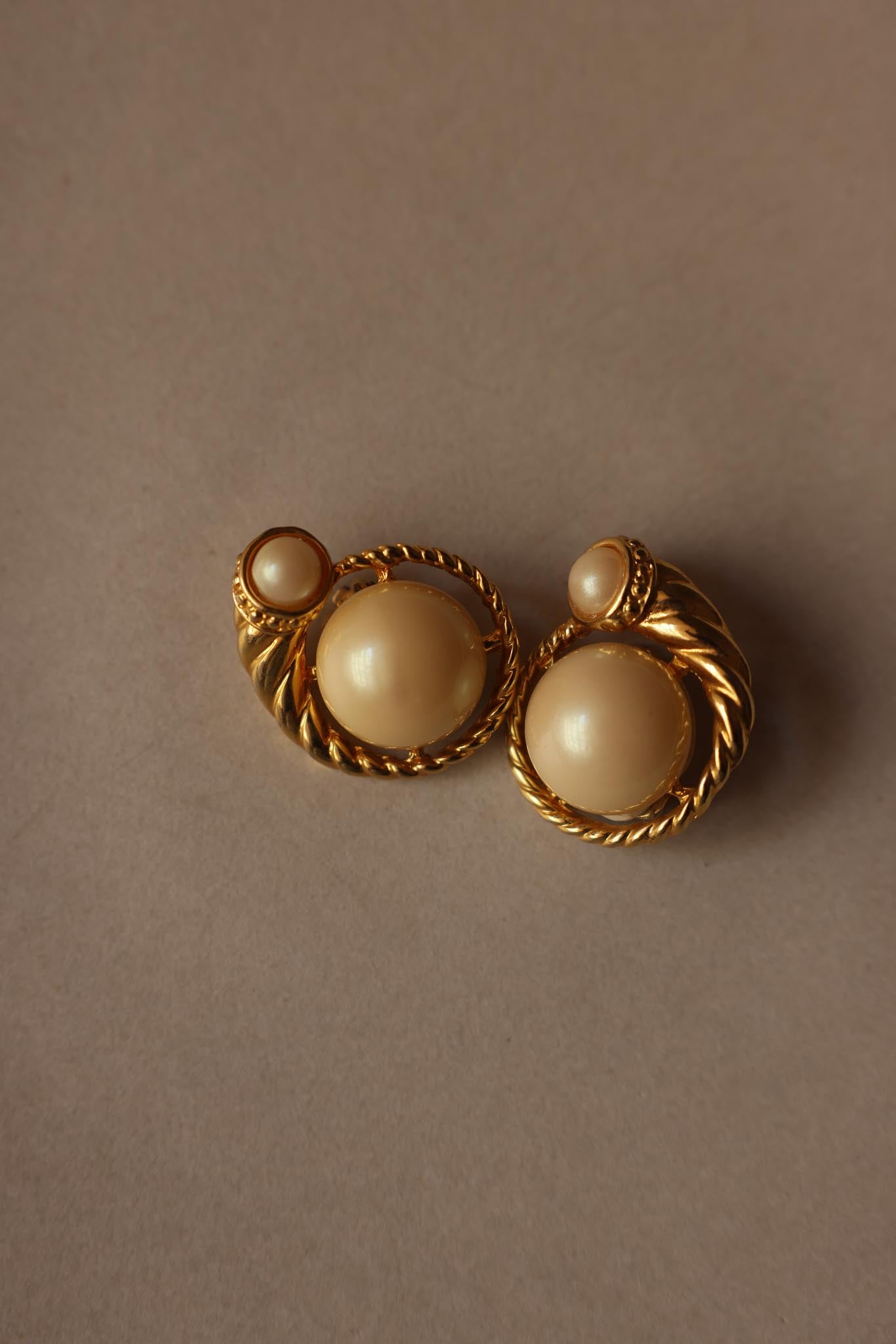 Clip-On Earrings with Faux Pearls and Twisted Gold-Tone Design|Vintage Baazaar 