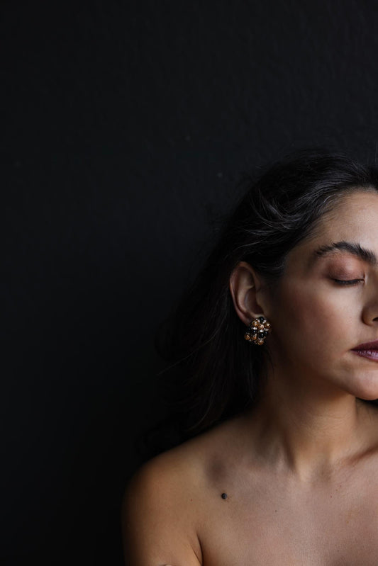 Gold and Black Cluster Clip-On Earrings