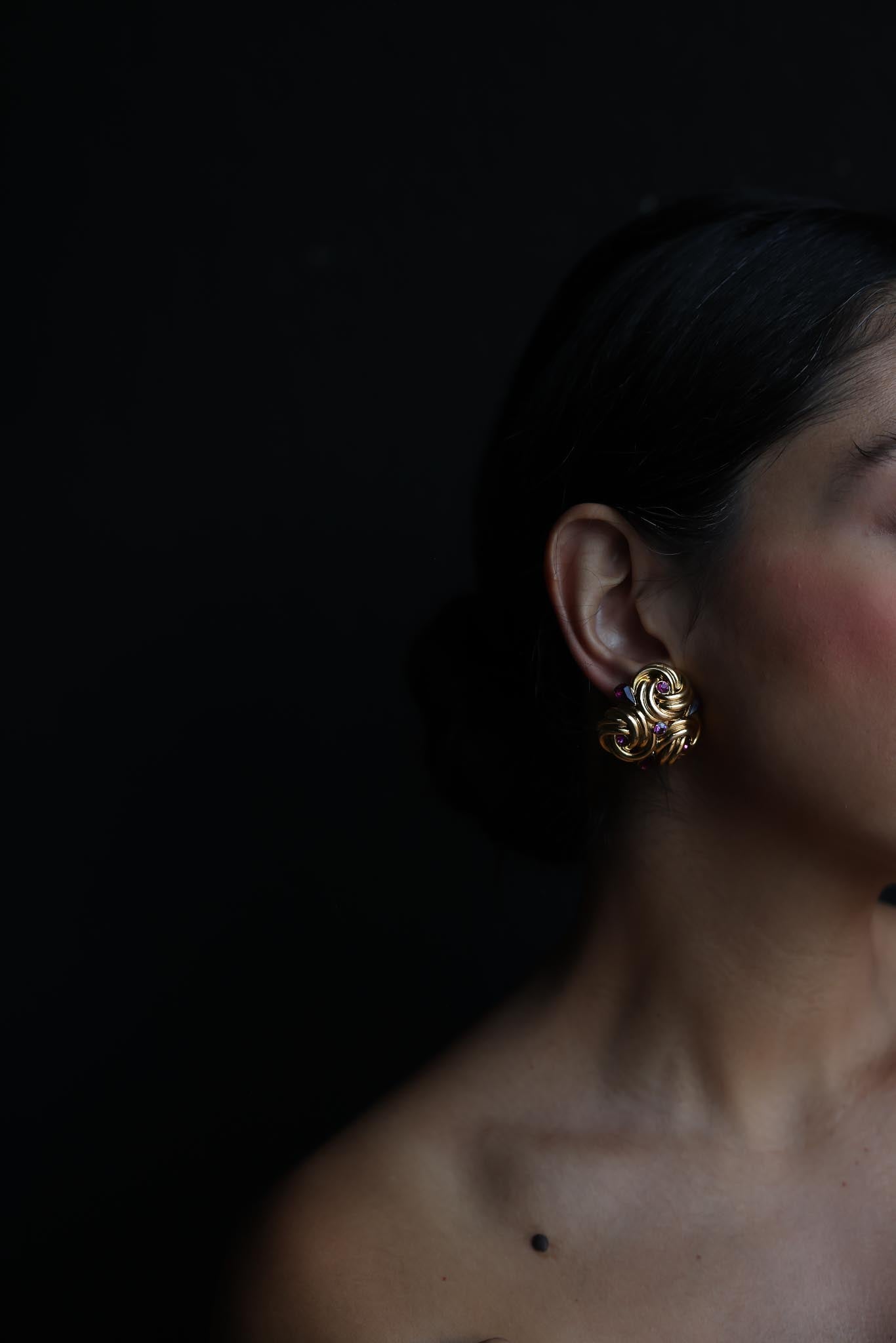 Gold and Purple Cabochon Clip-On Earrings
