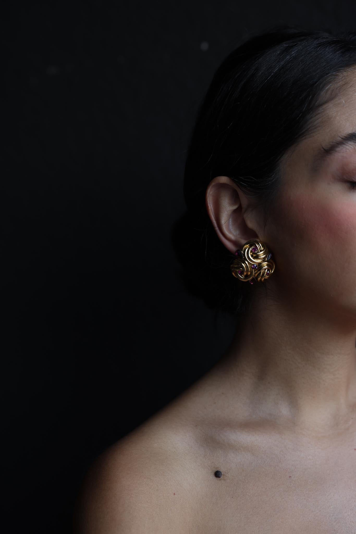 Gold and Purple Cabochon Clip-On Earrings