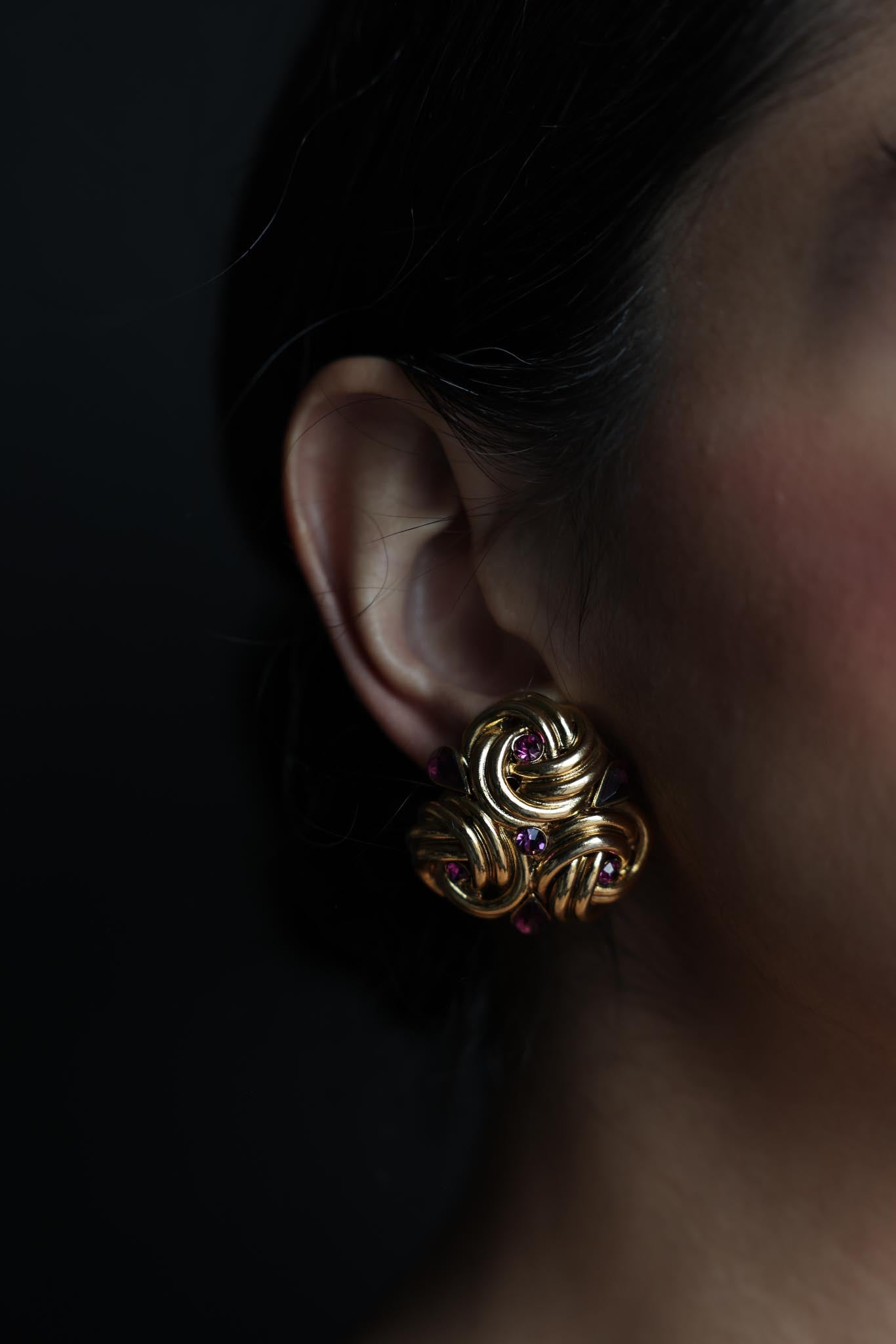 Gold and Purple Cabochon Clip-On Earrings