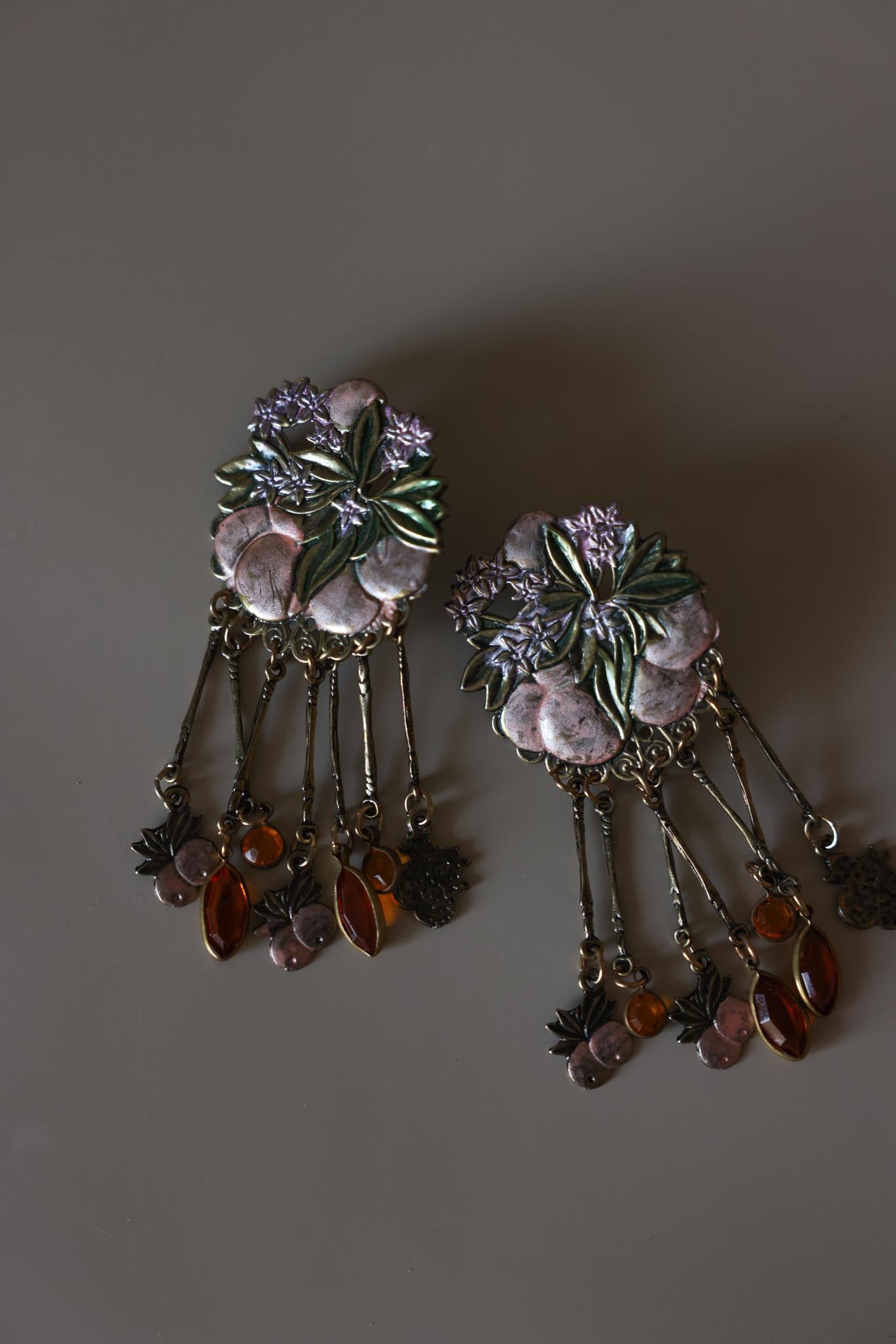 Hand-Painted Floral Dangle Clip-On Earrings