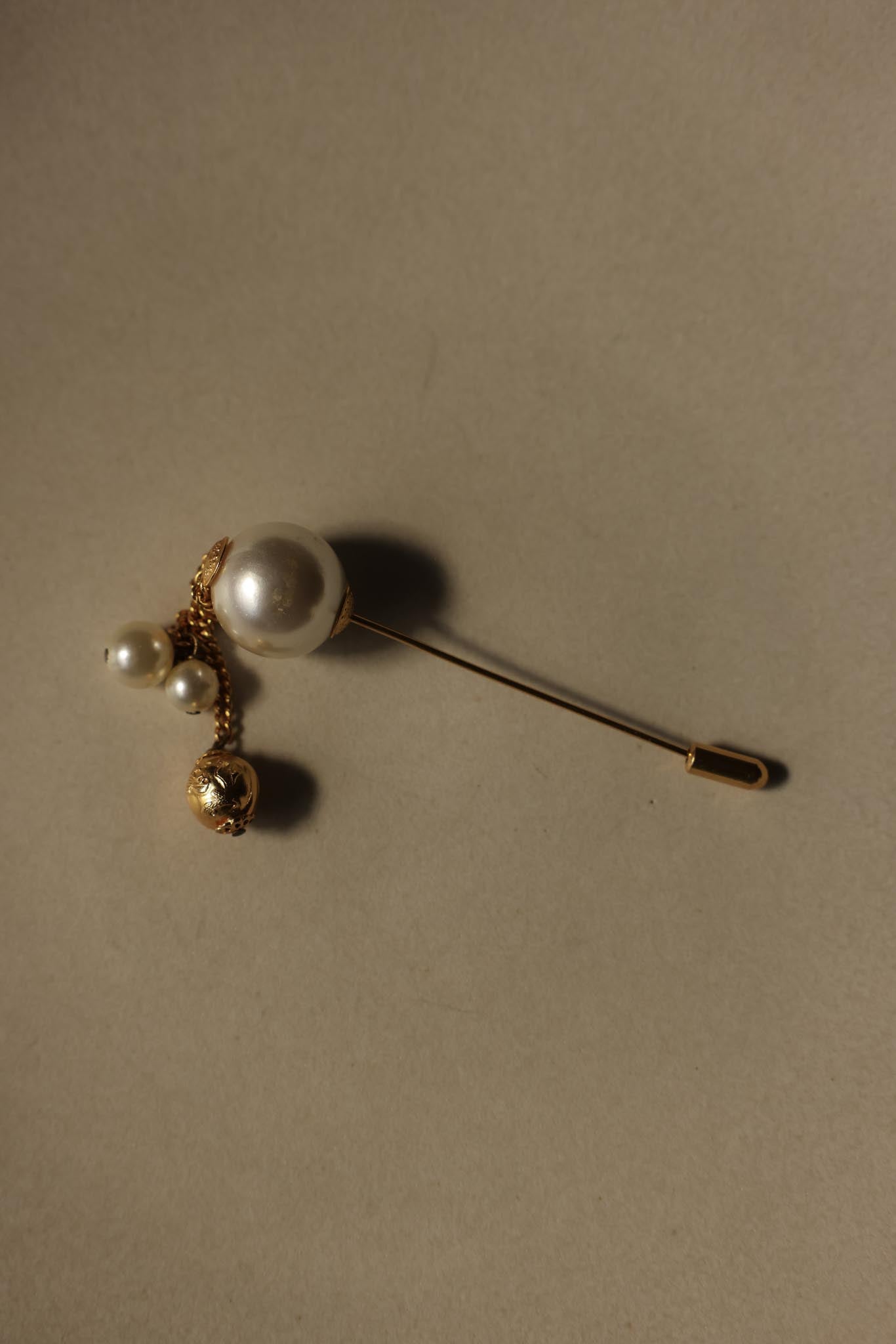 Salvatore Ferragamo Gold-Tone Faux Pearl Pin Brooch