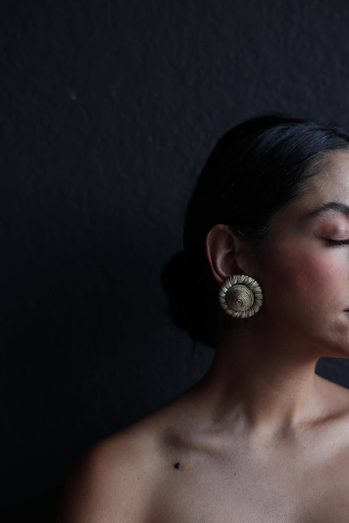 White and Gold Woven Clip-On Earrings