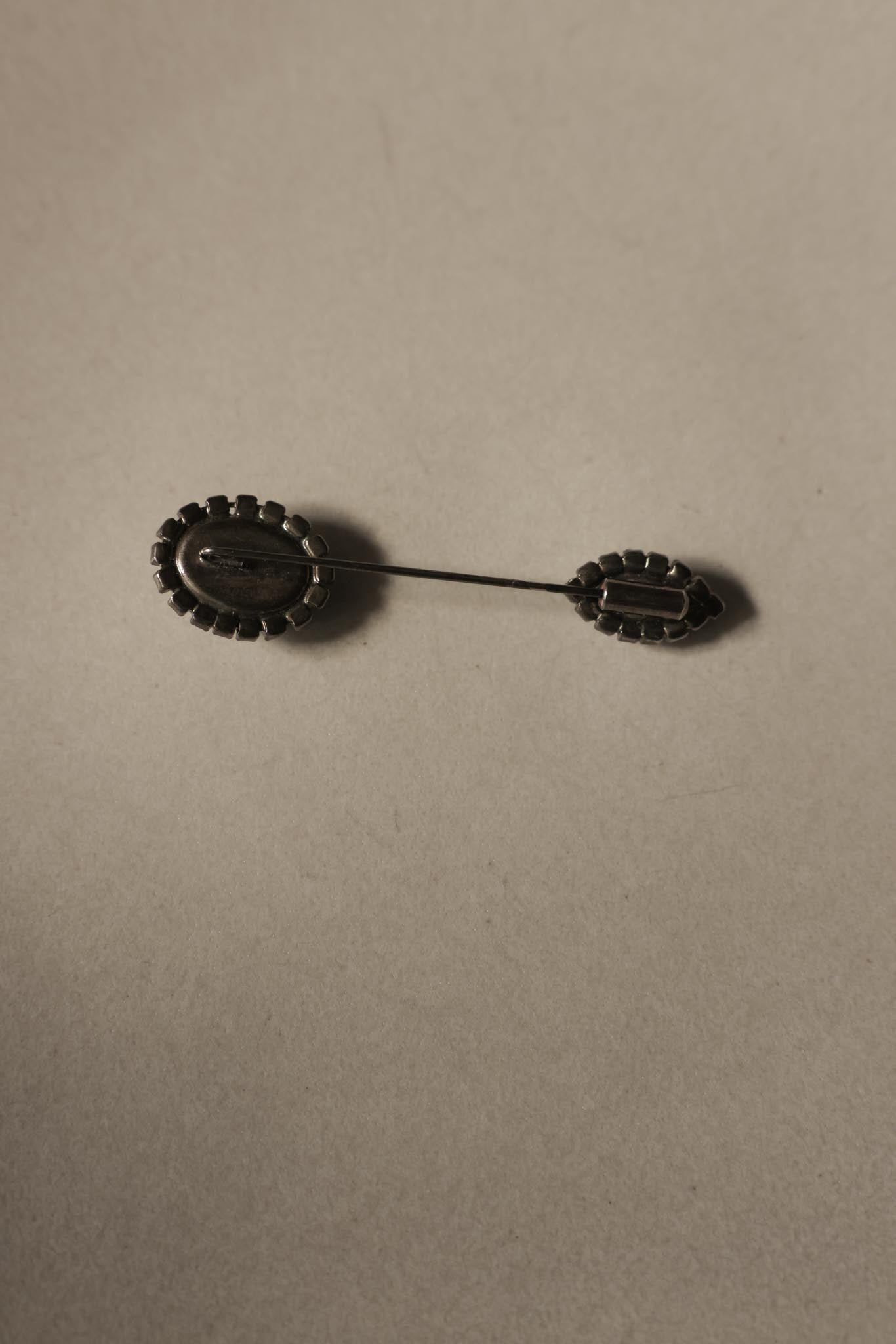 Dual Oval Rhinestone Stick Pin Brooch