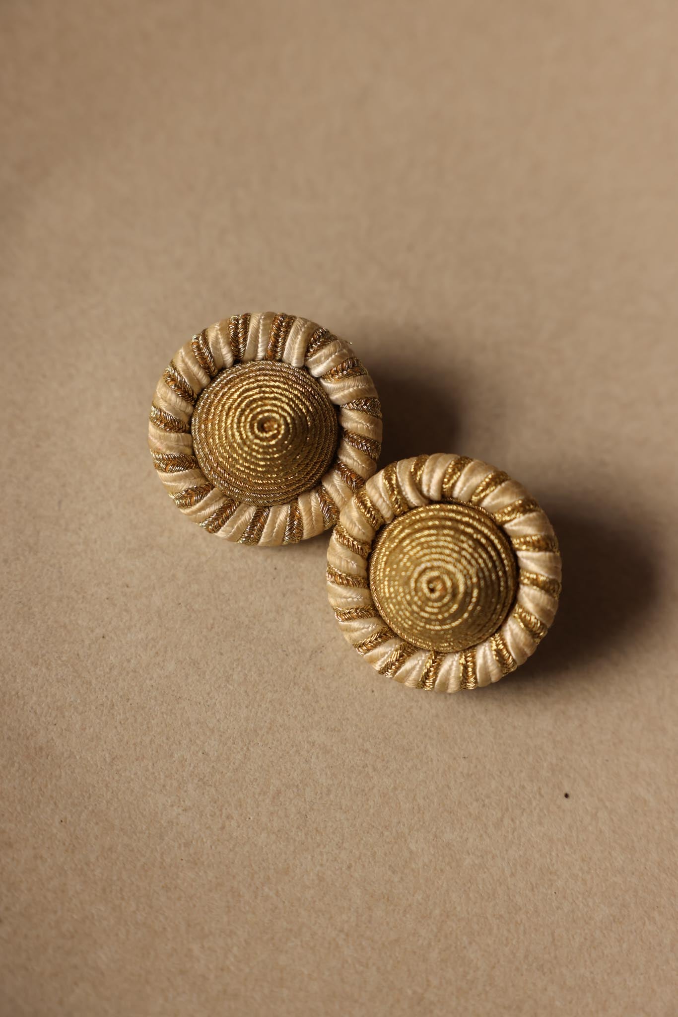 White and Gold Woven Clip-On Earrings