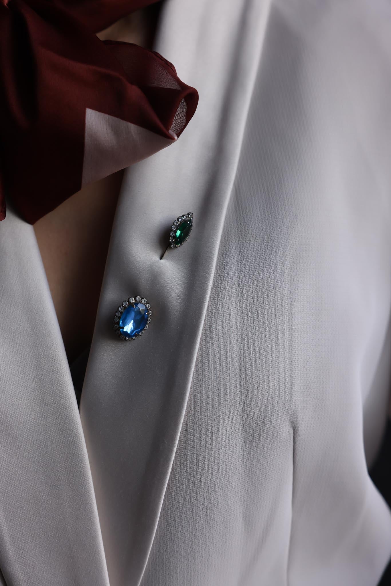 Dual Oval Rhinestone Stick Pin Brooch