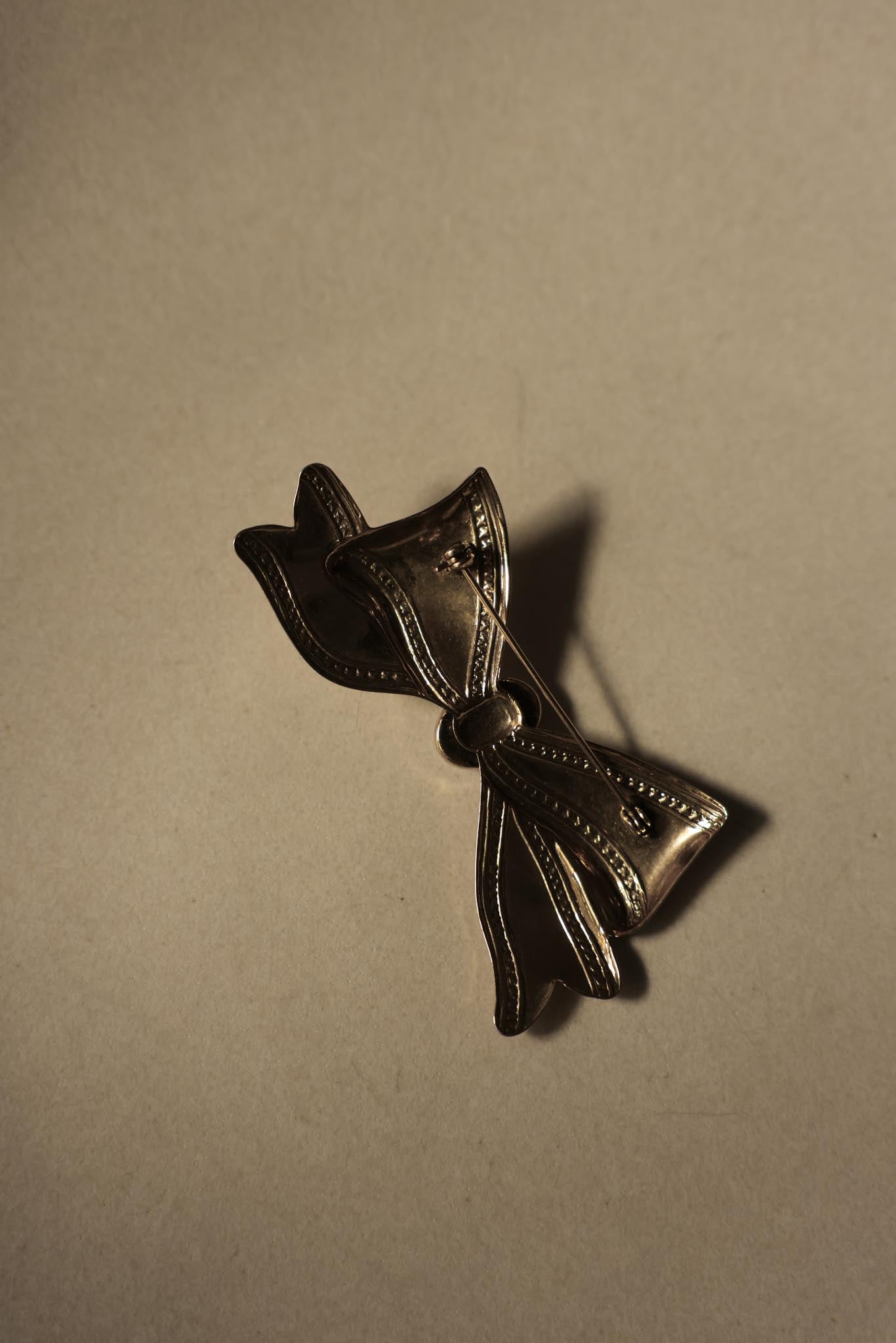 Gold-Tone Bow Brooch with Faux Pearl Center