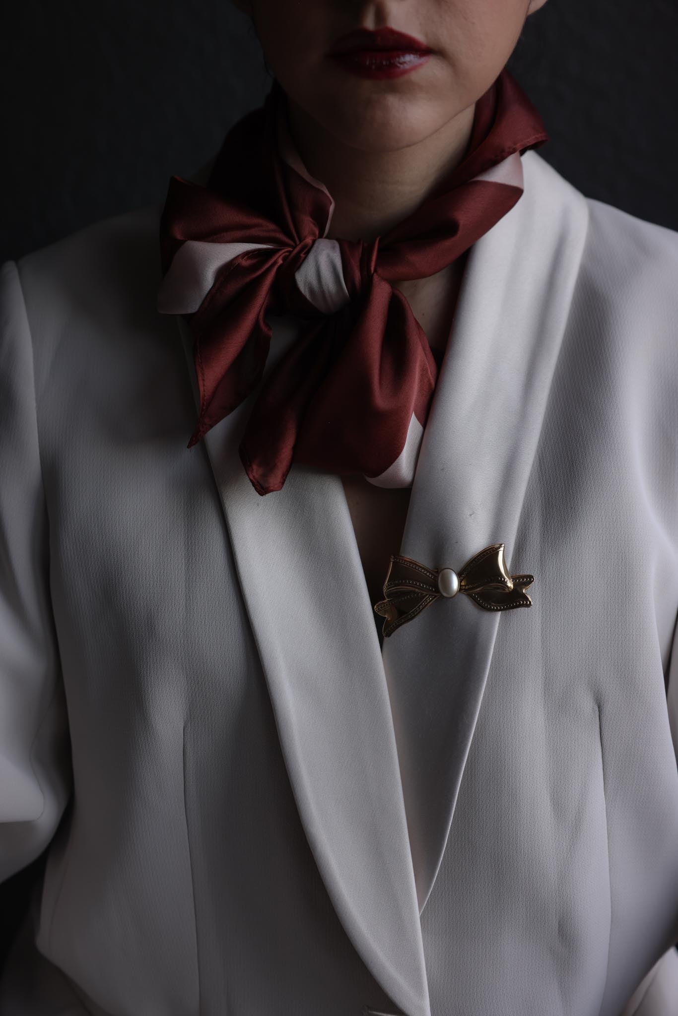 Gold-Tone Bow Brooch with Faux Pearl Center