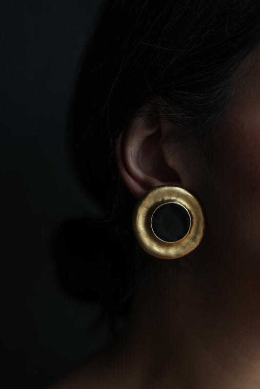 Black Center Gold Clip-On Earrings