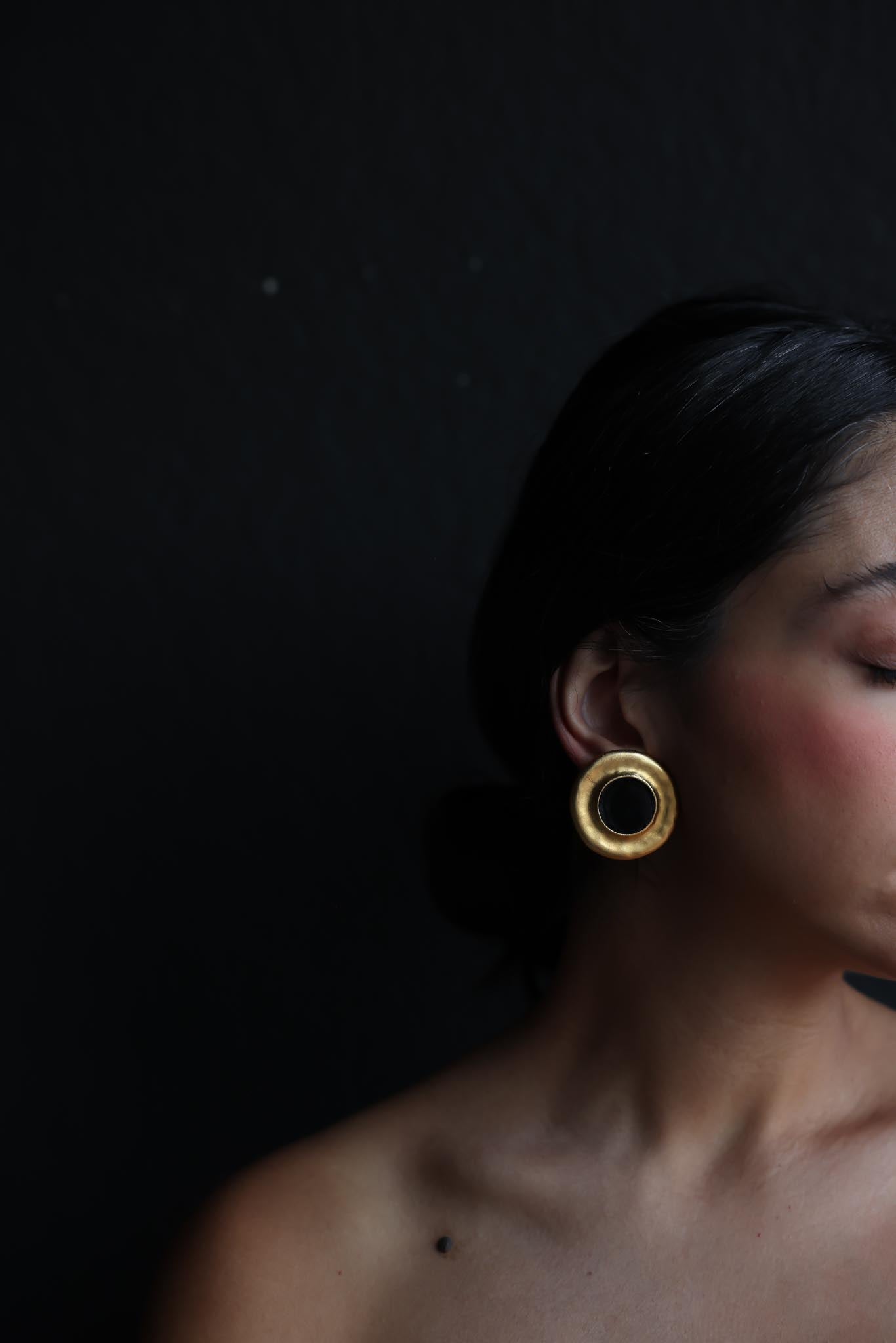 Black Center Gold Clip-On Earrings