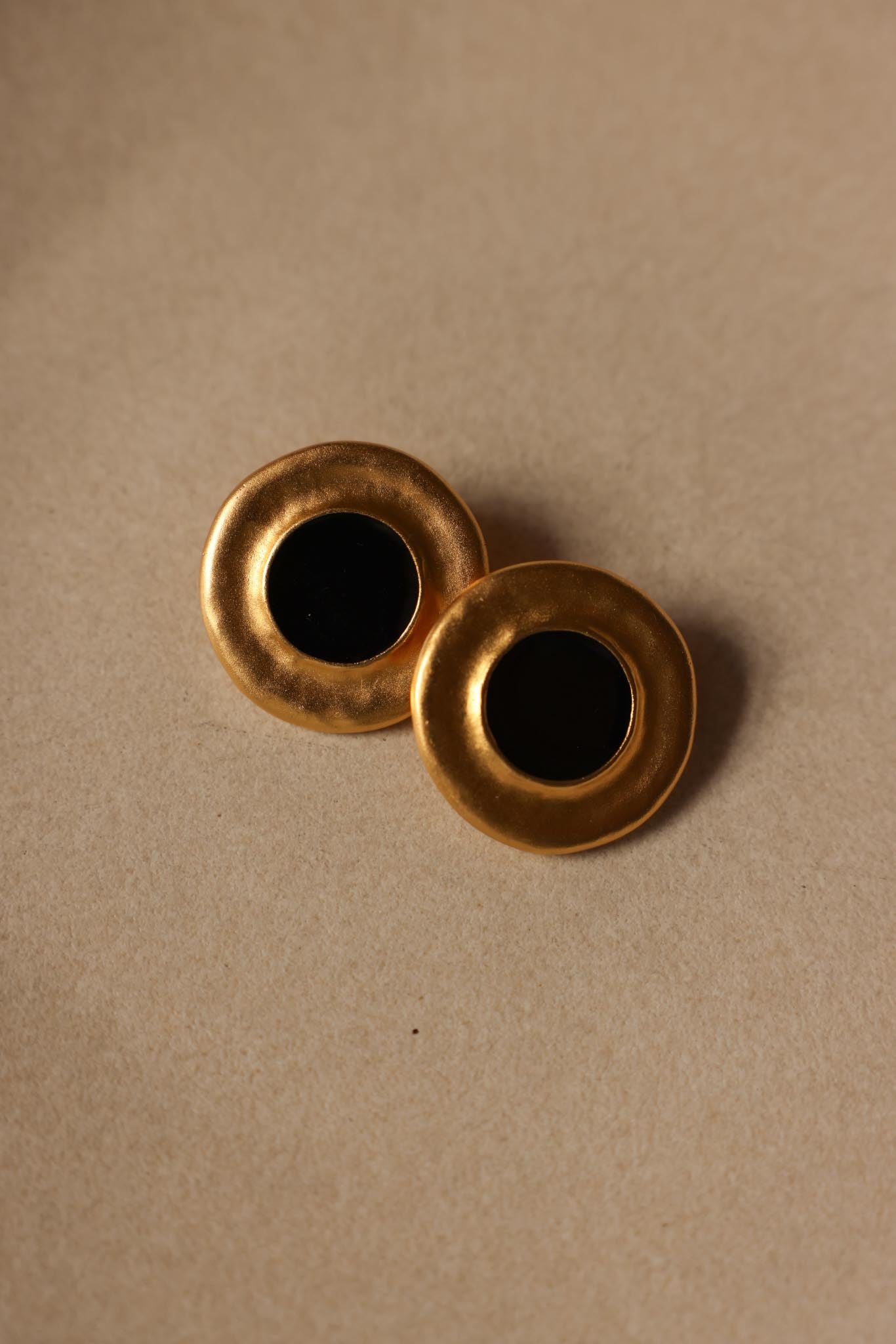 Black Center Gold Clip-On Earrings