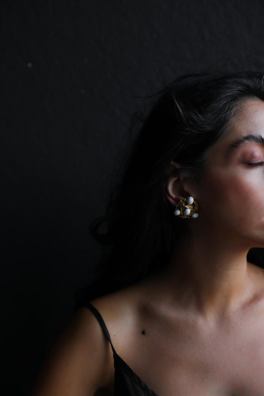 White Cluster Clip-On Earrings
