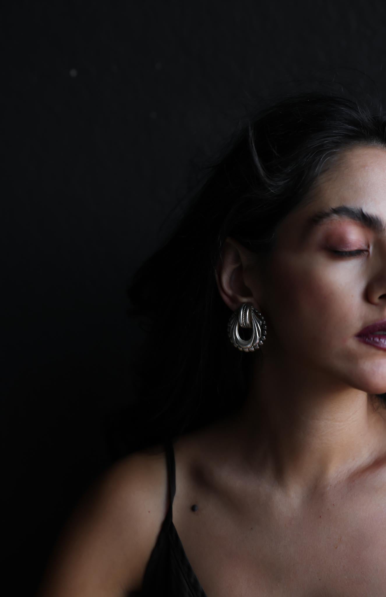 Sculpted Silver Loop Clip-On Earrings