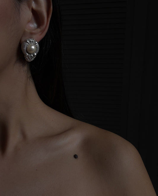 Silver Tone Elegance Faux Pearl Earrings|Vintage Baazaar 