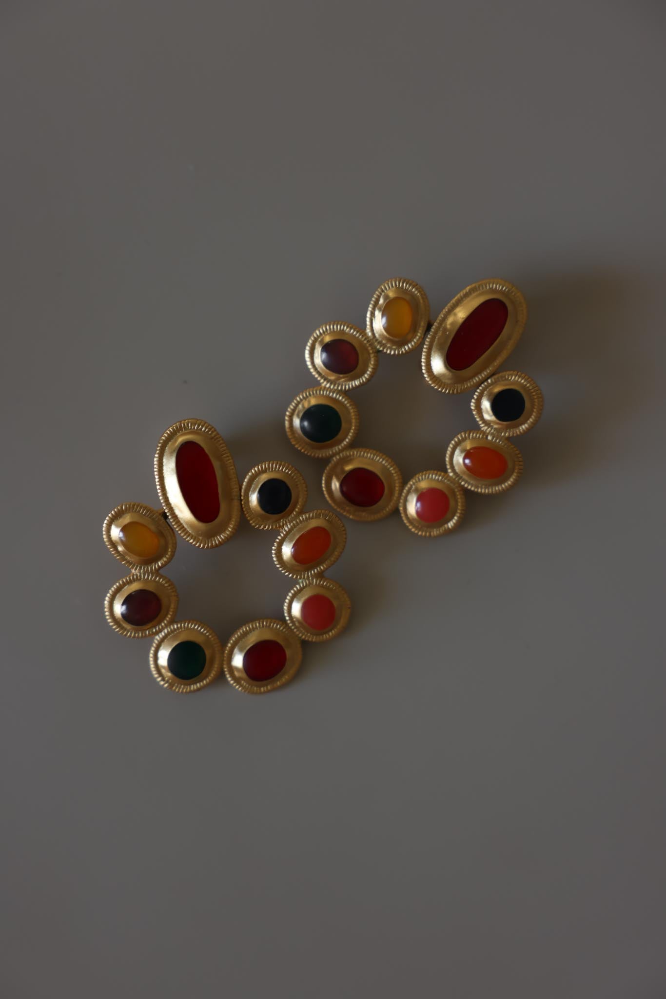 Matte Gold Multicolor Enamel Hoop Clip-On Earrings|Vintage Baazaar 
